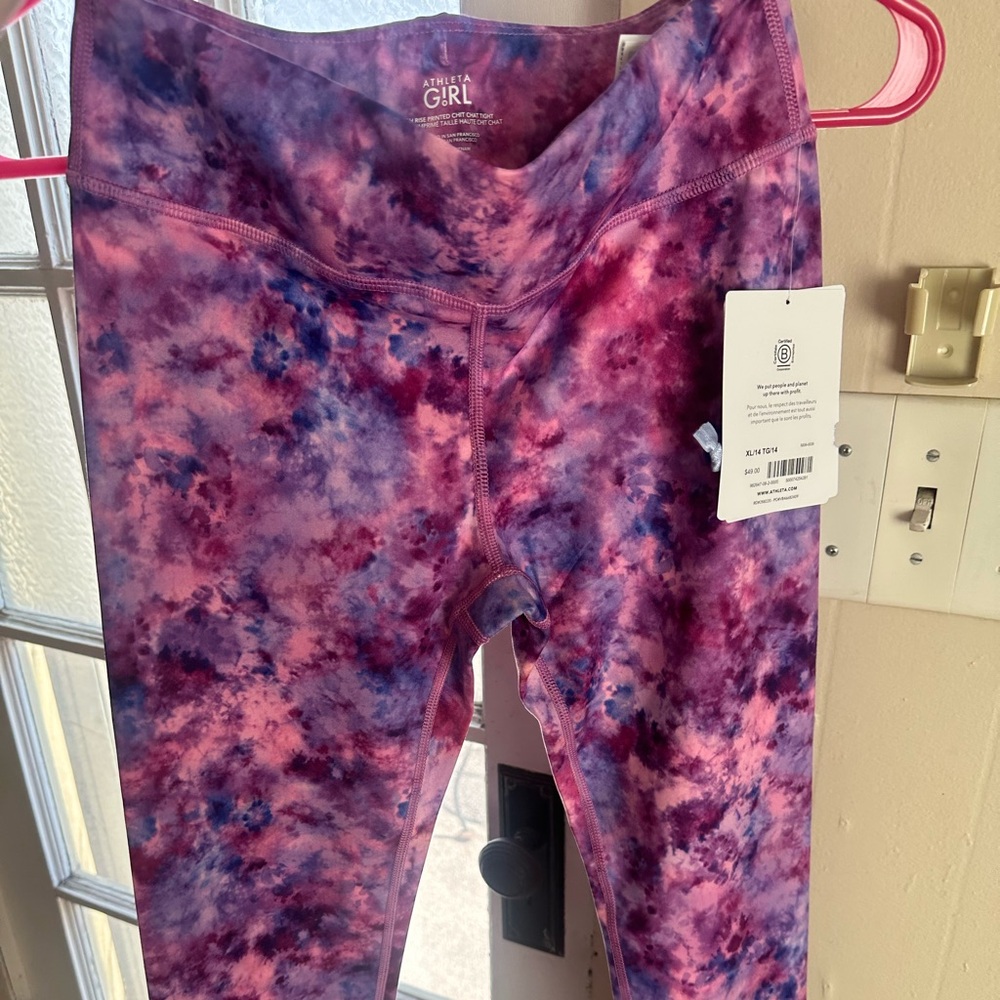 NWT Athleta Girl Pink/Purple Leggings Size 14
